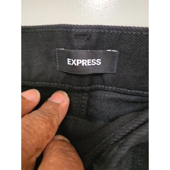 Express Womens Modern Straight Super High Rise Distressed Black Jeans Size 14S C - Picture 9 of 11